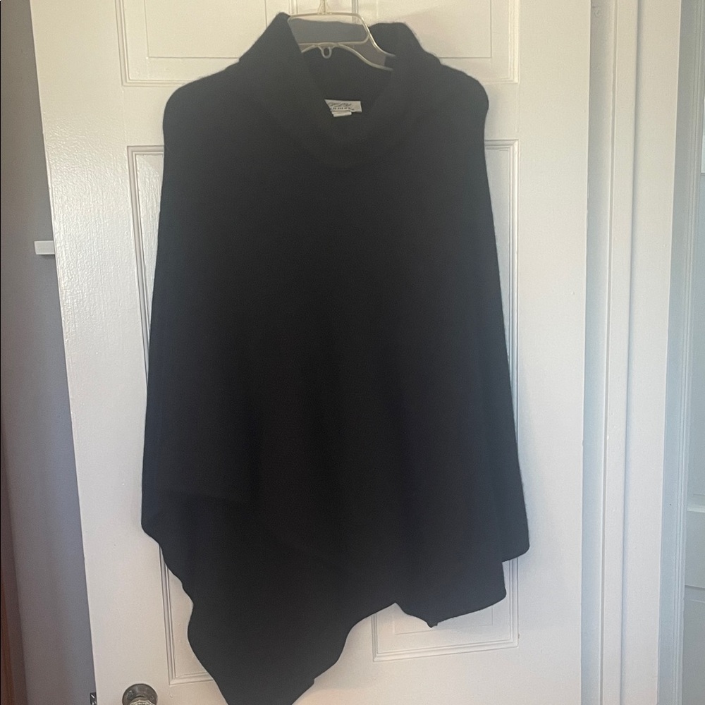 Ply Cashmere Black Cowl Neck Poncho - AOS